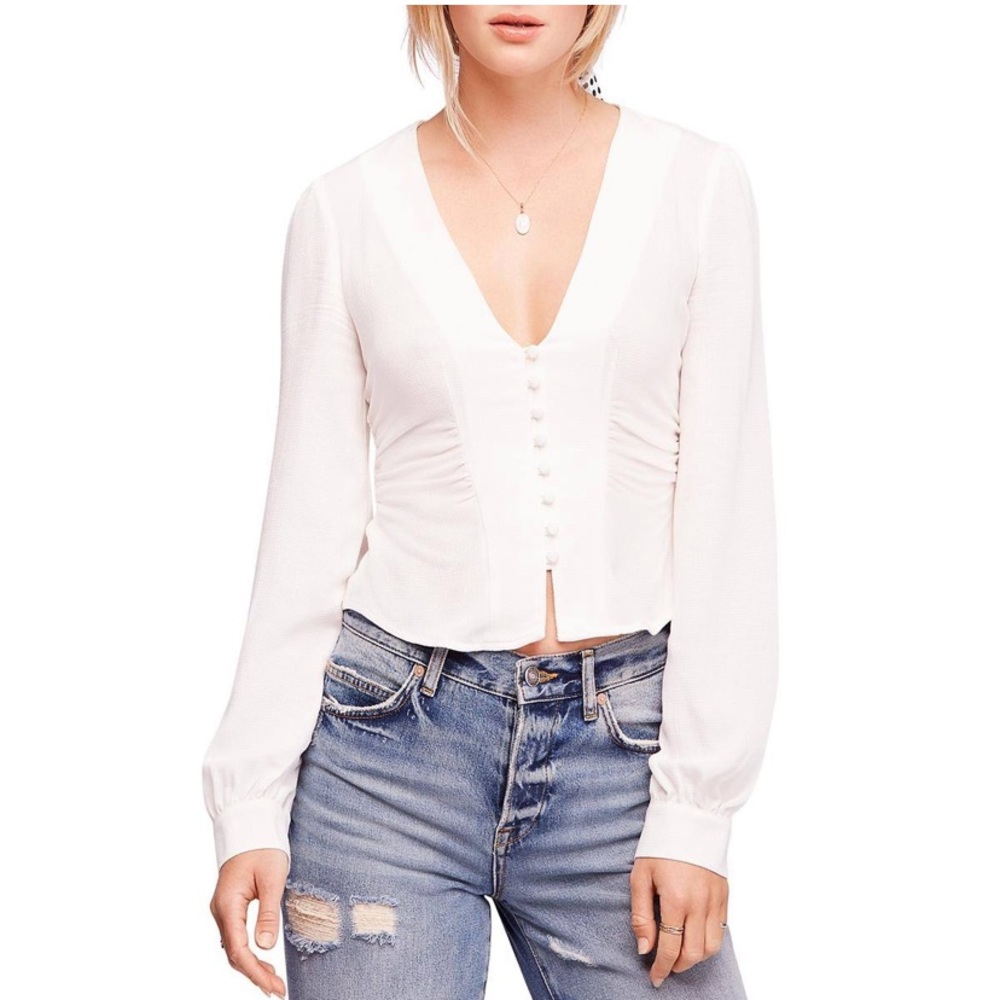 Free People white linen top Boho - Picture 1 of 4
